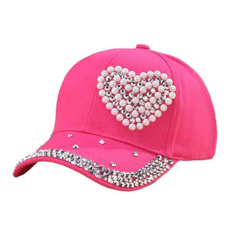 Casquette De Baseball Künstliche Perle Strass Motif Coeur Respirant Protection Solaire Chapeau Mode Pour Femmes