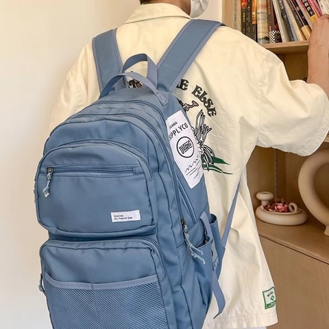 Mochila Gran Capacidad Impermeable Nylon Múltiples Bolsillos Bolsa Escolar Ocio Viaje Estudiantes Portátil Estilo Japonés