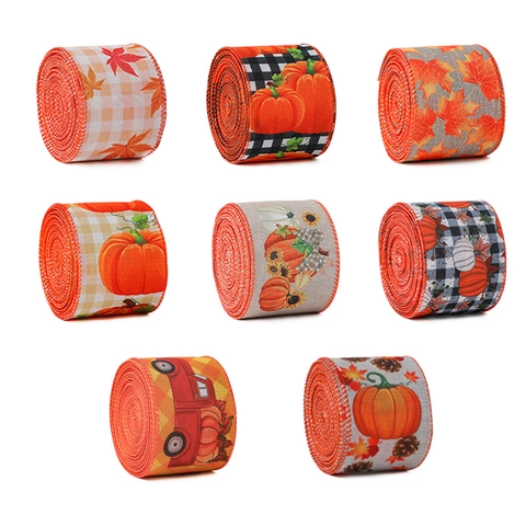 Nastro Decorativo Autunnale Ringraziamento Bordo Cablato Finta Iuta Zucca Foglia Acero Camion Per Decorazione Raccolto