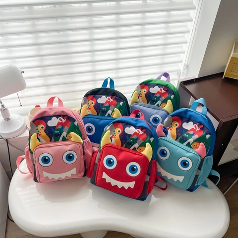 Cartoon Monster Kids Backpack 3D Horns Oxford Cloth Lightweight School Bag For Toddler Kindergarten Boys Girls