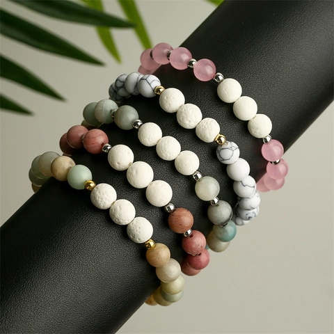 Naturstein Perlenarmband Lava Vulkanstein Edelstahl Abstandsperlen Heilung Yoga Schmuck