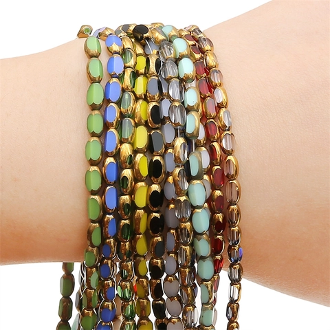 Oval Glass Beads Cut Crystal With Gold Edge Rice Shape For DIY Jewelry Making Spacer Beads Multi Color Handcrafted Accessory
