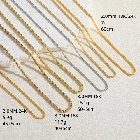 Collana A Catena Di Corda Rame Placcato Oro 18K 24K Hip Hop Catena Twist Per Uomini Donne Gioielli Minimalisti