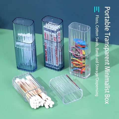 Tragbare Transparente Gestreifte Kunststoff Aufbewahrungsbox Mit Deckel Für Wattestäbchen Zahnstocher Schmuck Reise Mini Organizer