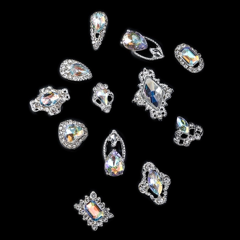 Nail Art Charms Alloy Aurora AB Rhinestones Heart Crown Water Drop Vintage DIY Manicure Decoration Jewelry Accessories