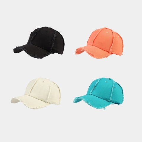 Cappellino Da Baseball Distressed Tela Di Cotone Bordi Sfilacciati Cuciture Grezze Colore Solido Regolabile Vintage Street Style Unisex