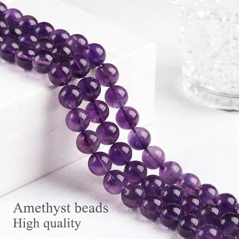 Cuentas Sueltas De Amatista Natural Uruguay Púrpura Profundo Piedra Preciosa Redonda Para Hacer Joyas DIY Pulido Liso Elegante