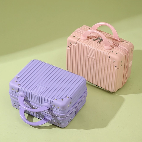 Mini Suitcase Cosmetic Box ABS PC Hard Shell Striped Portable Travel Makeup Organizer With Corner Protection Zippered
