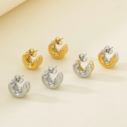 Pendientes De Aro Gruesos En Forma De C Estilo Francés Acero Inoxidable Elegantes Retro Para Mujer Joyería Versátil
