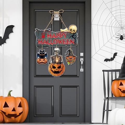 Cartello Da Appendere Porta Halloween Cartone Happy Halloween Boo Zucca Fantasma Decorazione Parete Festa