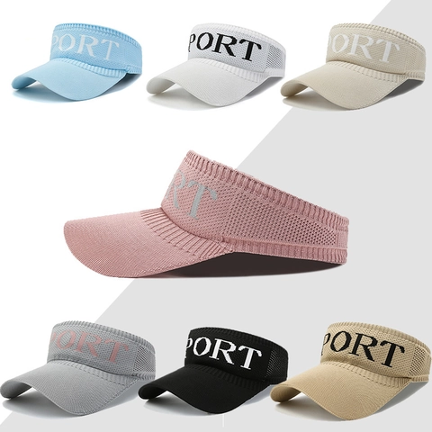 Women's Summer Sport Letter Printed Sun Visor Hat Breathable Polyester Open Top UV Protection Knit Sun Hat For Outdoor Travel