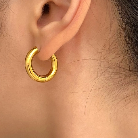 Orecchini A Cerchio Acciaio Inossidabile Placcato Oro 18K Spesso Geometrico Rotondo Semplice Gioielli Per Donne Ragazze