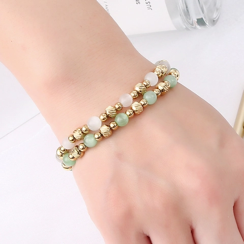 Fashion Stainless Steel Bracelet Cat Eye Effect Beaded Bracelet For Women Waterproof Elastic Artificial Pearl Jewelry