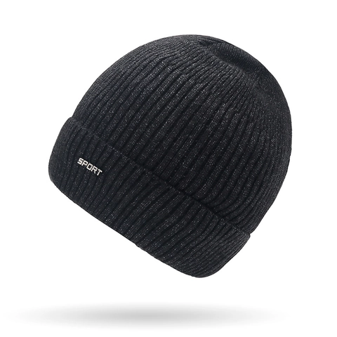 Unisex Winter Warm Dick Rippstrick Beanie Mütze Mit Fleecefutter Sport Buchstabe Metallemblem Outdoor Radfahren Ohrenschutz Kappe