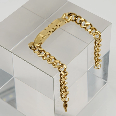 Pulsera De Cadena Cubana Para Hombre Acero Inoxidable Placa ID Metal Pulido Joyería Estilo Punk Regalo