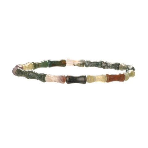 Natural Stone Beaded Bracelet Agate Bamboo Shape Cross Pendant Elastic Rope Bohemian Style Jewelry For Women