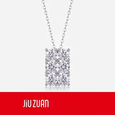 925 Sterling Silver Moissanite Pendant Necklace For Women Geometric Rectangular Inlaid Jewelry With GRA Certificate