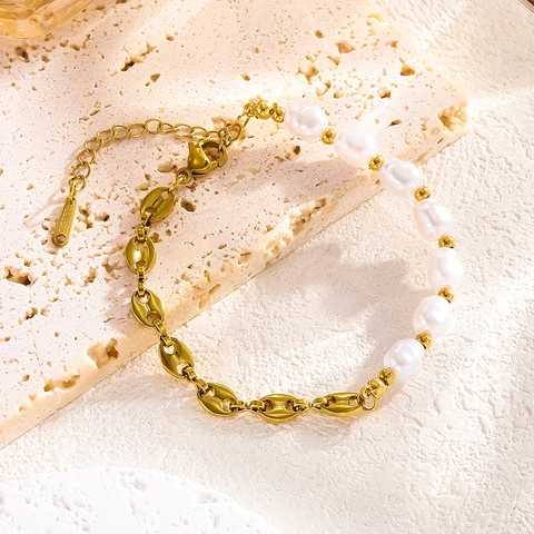 Minimalistisches Edelstahl Schweinenasenkette Armband Für Damen Vergoldet Mit Künstlichen Perlen Splicing Armreif Schmuck