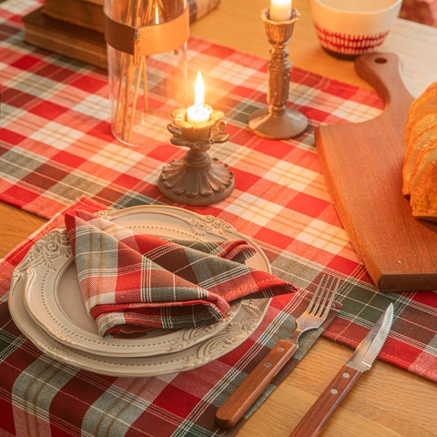 Chemin De Table De Noël Fil Doré Motif À Carreaux Tissu Polyester Décoration De Table De Fête Festive Pour La Maison