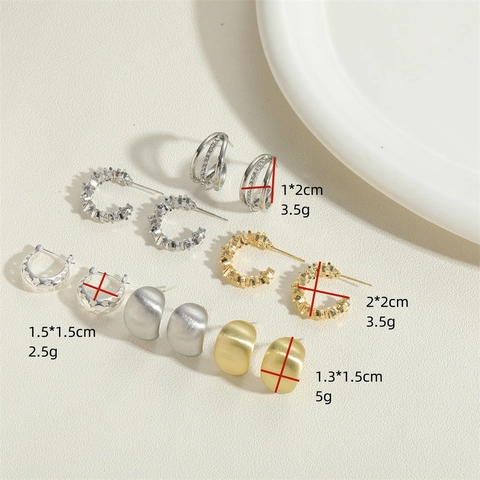 Copper C-Shaped Hoop Earrings With Silver Earring Post For Women Zircon Hollow Star Geometric Minimalist Retro Style Jewelry