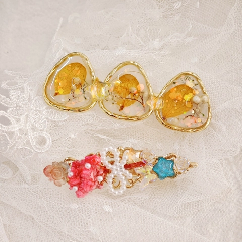 Pasador De Pelo Vintage Flores Secas Resina Aleación Perla Artificial Lentejuela Romántico Clip Lateral Para Mujer