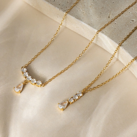 Stainless Steel Water Drop Zirconia Necklace For Women 18K Gold Plated Elegant O-Chain Pendant Fashion Jewelry Accessory Gift