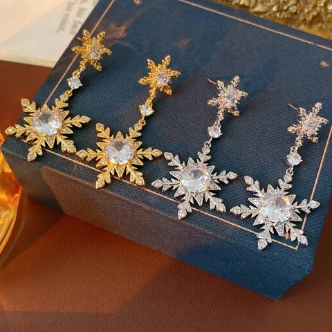 Orecchini A Lobo Pendenti A Fiocco Di Neve Con Zircone Rame E Perno In Argento Elegante Regalo Di Natale Per Donne