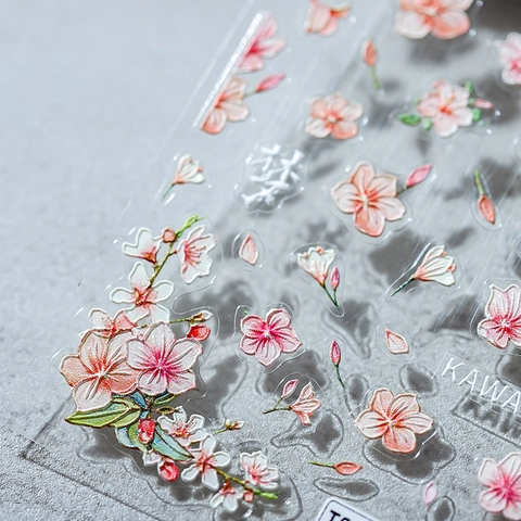 3D Embossed Nail Art Stickers Peach Blossom Flower Japanese Style Adhesive Decals Kawaii Manicure Decoration For Women