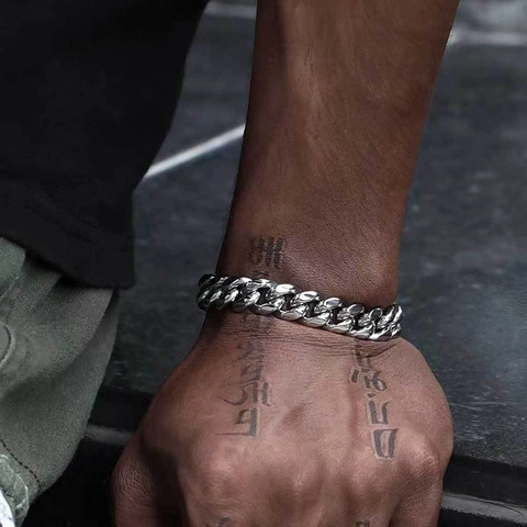 Pulsera De Cadena Cubana Acero Inoxidable Hebilla De Cruz Iced Out Joyería Hip Hop Streetwear Para Hombres Niños