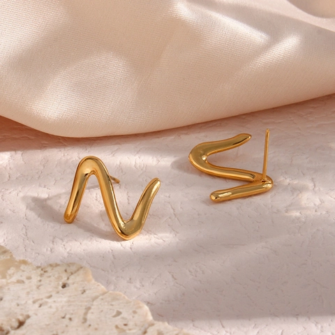 Orecchini a Bottone a Forma di Z in Acciaio Inossidabile Minimalista per Donna Gioielli Geometrici Dorati a Onda