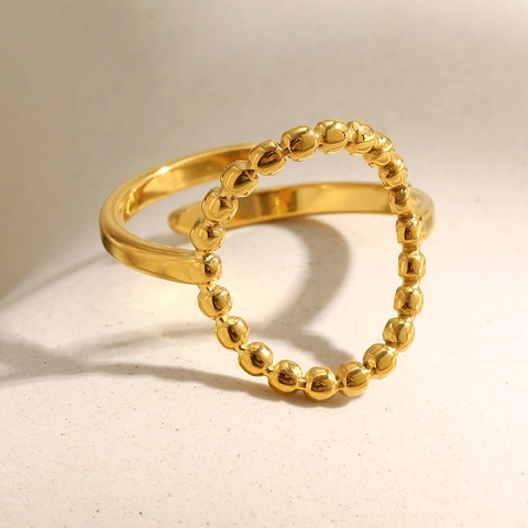 Anello Aperto Acciaio Inossidabile Placcato Oro 18K Bordo Perlato Forma O Regolabile Design Di Nicchia Gioielli Da Donna