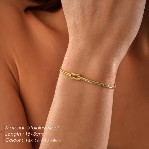 Knotted Double Strand Snake Bone Chain Bracelet Stainless Steel Minimalist Fashion Jewelry For Women