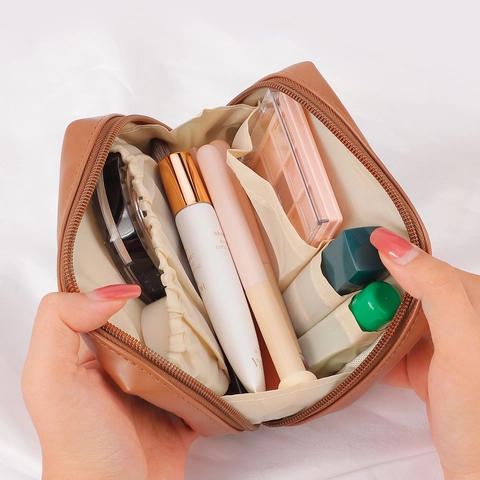 PU Leather Mini Makeup Bag Portable Cosmetic Pouch Waterproof Travel Storage Case Letter Print For Women