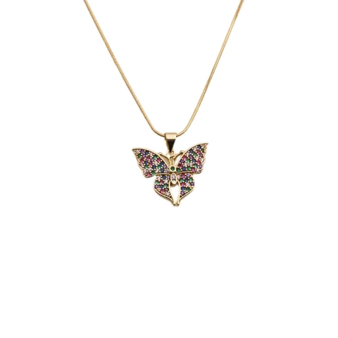 Butterfly Pendant Necklace Copper Zircon Gold Plated Dainty Elegant Snake Bone Chain Jewelry For Women Fashion Accessory