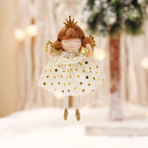 Handmade Christmas Angel Hanging Ornament Doll With Sequin Mesh Skirt Wings Crown For Christmas Tree Party Home Decor Gift