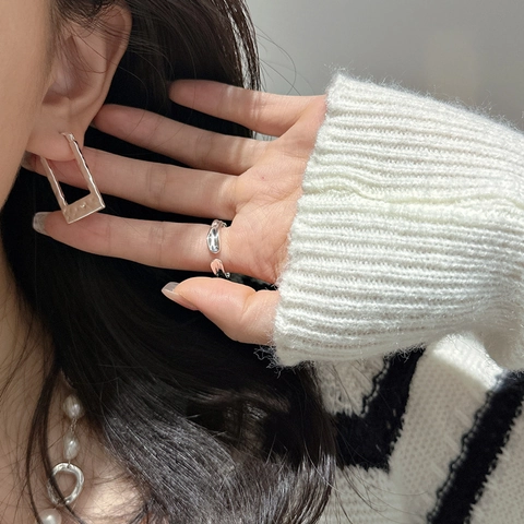 Pendientes de Aro Rectangulares de Plata de Ley 925 para Mujer Minimalista Coreano Retro Textura Martillado Joyería