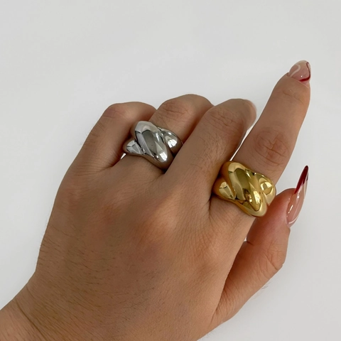 Twisted Croissant Ring 316L Edelstahl Hochglanzpoliert Minimalistisch Geometrisch Chunky Statement Schmuck Für Damen