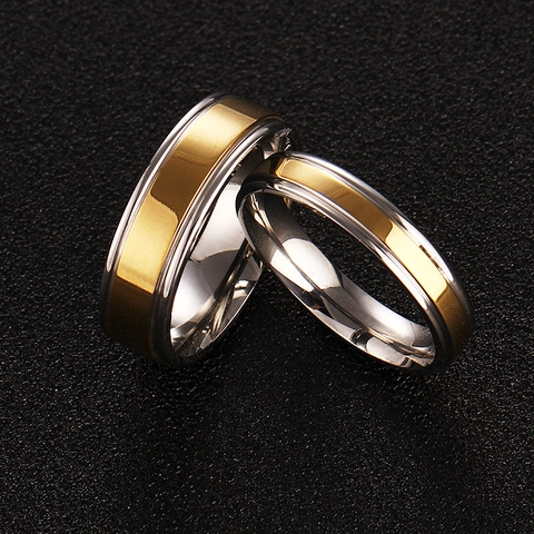 Simple Stainless Steel Two Tone Ring For Women Men Gold Silver Plated Band Ring Fashion Minimalist Jewelry Finger Ring