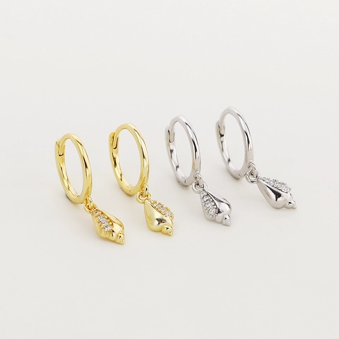 Pendientes de Aro de Plata de Ley 925 de Caracola para Mujer Con Diamantes de Imitación Estilo Oceánico Joyería de Moda