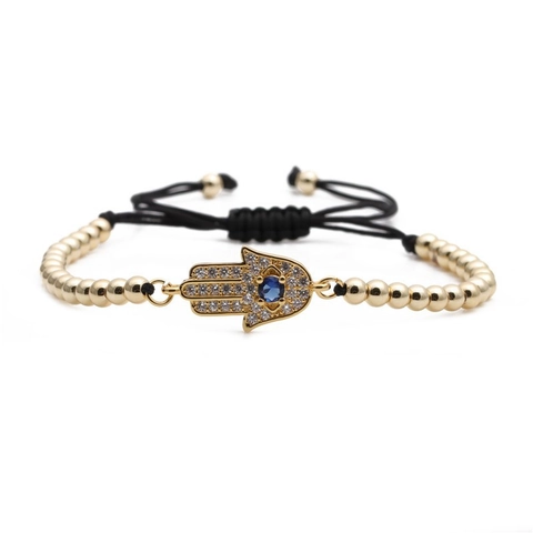 Pulsera Trenzada De Cobre Mano De Fátima Mal De Ojo Micro Circonita Ajustable Joyería De Suerte Étnica Para Mujeres