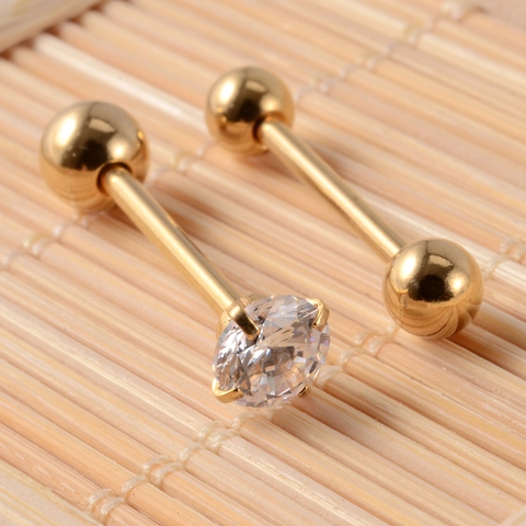 Tongue Ring Barbell Piercing Stainless Steel Zircon Inlay Body Jewelry Multi Color Electroplated Punk Style Unisex