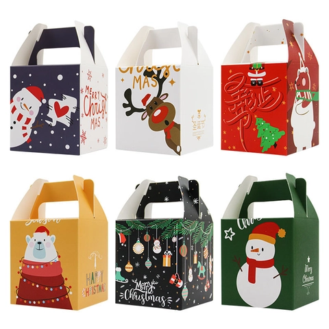 Scatola Regalo Di Natale Cartone Portatile Confezione Mela Caramellata Pupazzo Di Neve Renna Orso Polare Bomboniere Festivo Portatile