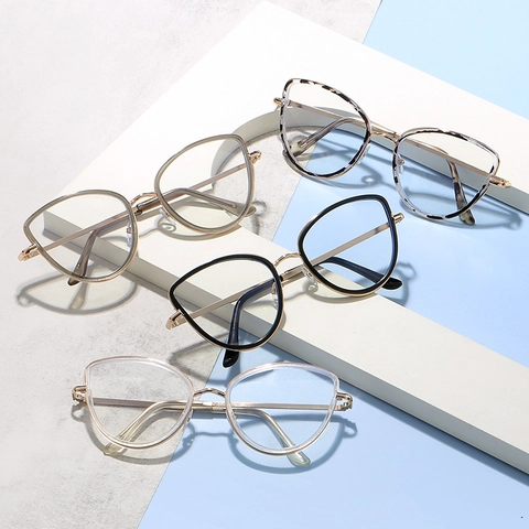 Damen Katzenauge Brillenrahmen Metall PC Blaulichtfilter Optische Brillen Retro Mode Dekorative Klare Linse