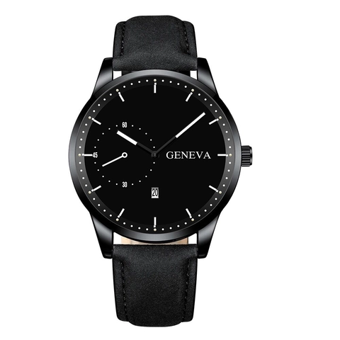 Men Quartz Watch Business Casual Minimalist Faux Leather Strap Alloy Case Date Display Wristwatch For Male