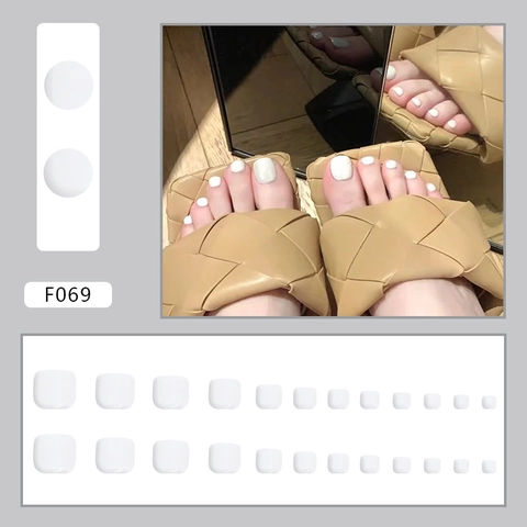 Glossy Milk White Press On Toe Nails Minimalist Solid Color Artificial Nails For Women Foot Beauty
