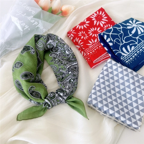 Damen Frischer Paisley Bedruckt Quadratischer Schal Landhausstil Polyester Bandana Halstuch Kopftuch Dekorativ Kleiner Schal