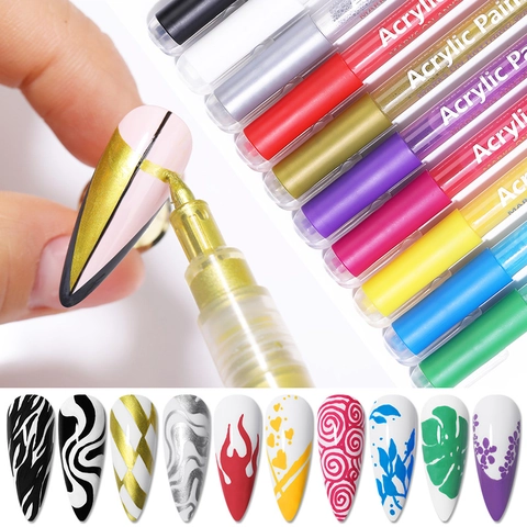 Pluma de Arte de Uñas Graffiti Marcador de Pintura Acrílica para Dibujo DIY Pluma Liner de Secado Rápido para Manicura de Mujer