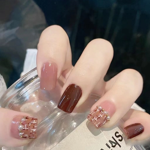 Luxury Elegant Press On Nails Cat Eye French Style With Rhinestones Artificial Pearls Butterflies Bows For Women Long Manicure