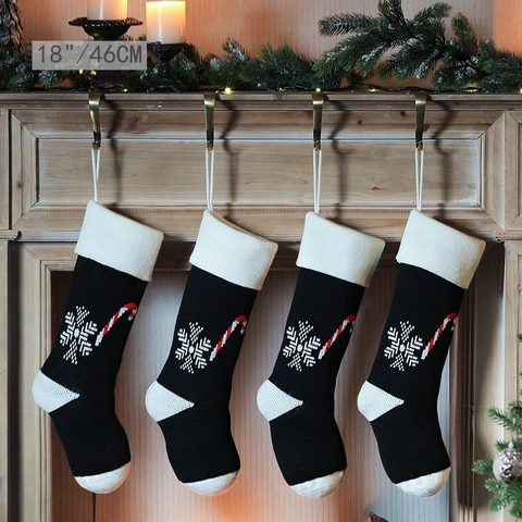 Knitted Acrylic Christmas Stocking With Snowflake And Candy Cane Patterns Holiday Party Home Decor Festive Gift Bag