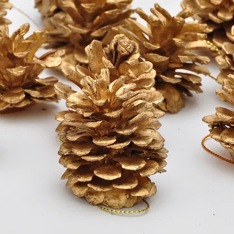 Ornamenti Appesi Pigne Di Natale Legno Naturale Verniciato Oro Argento Rosso Decorazioni Festive Per Alberi